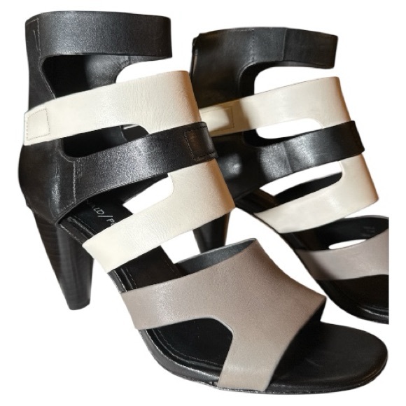 Donald J. Pliner Shoes - Donald Pliner Paula Strappy High Heel Sandals - Black, White & Gray